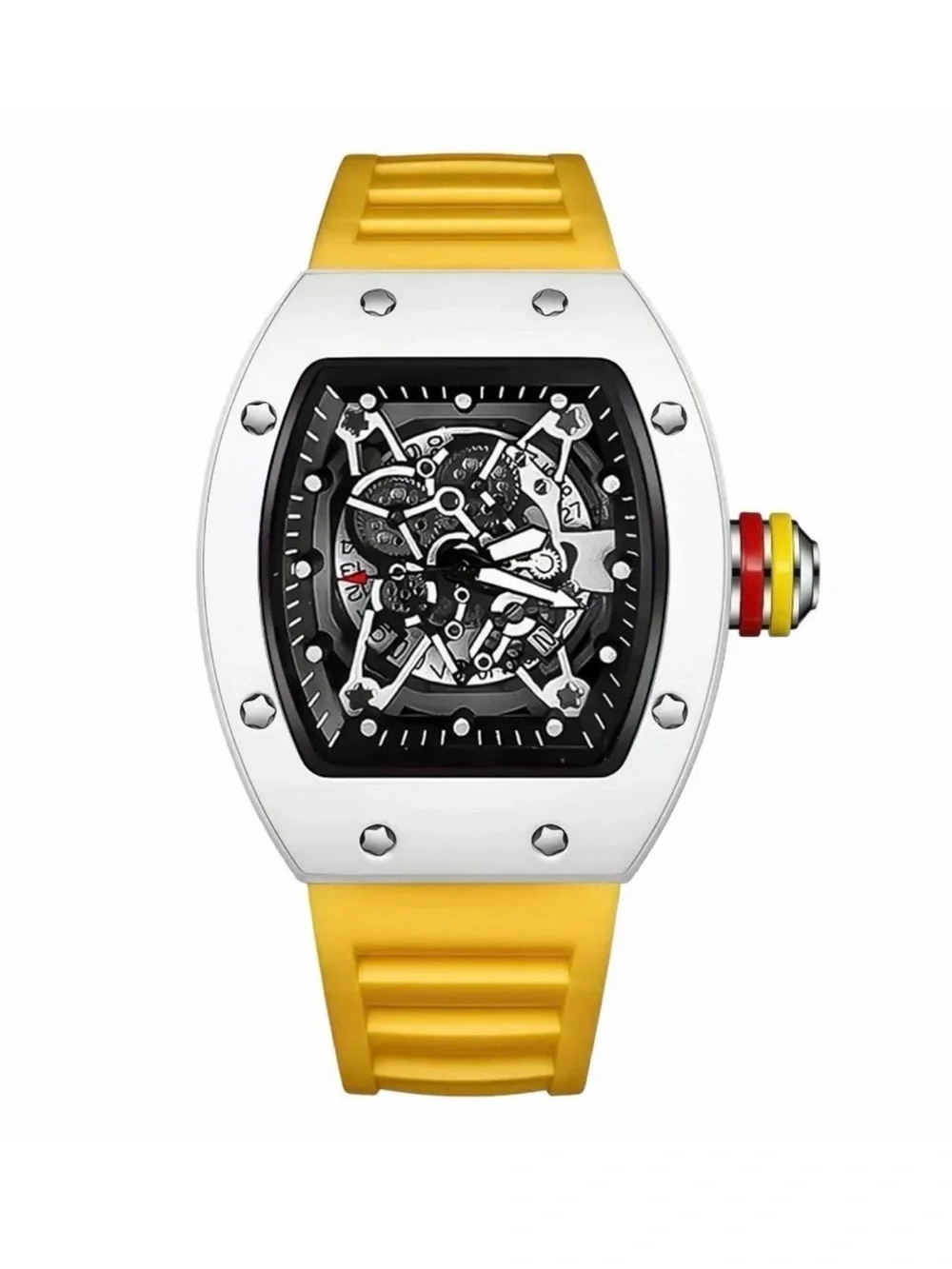 Yellow Silicone Strap Smartwatch with Skeleton Dial